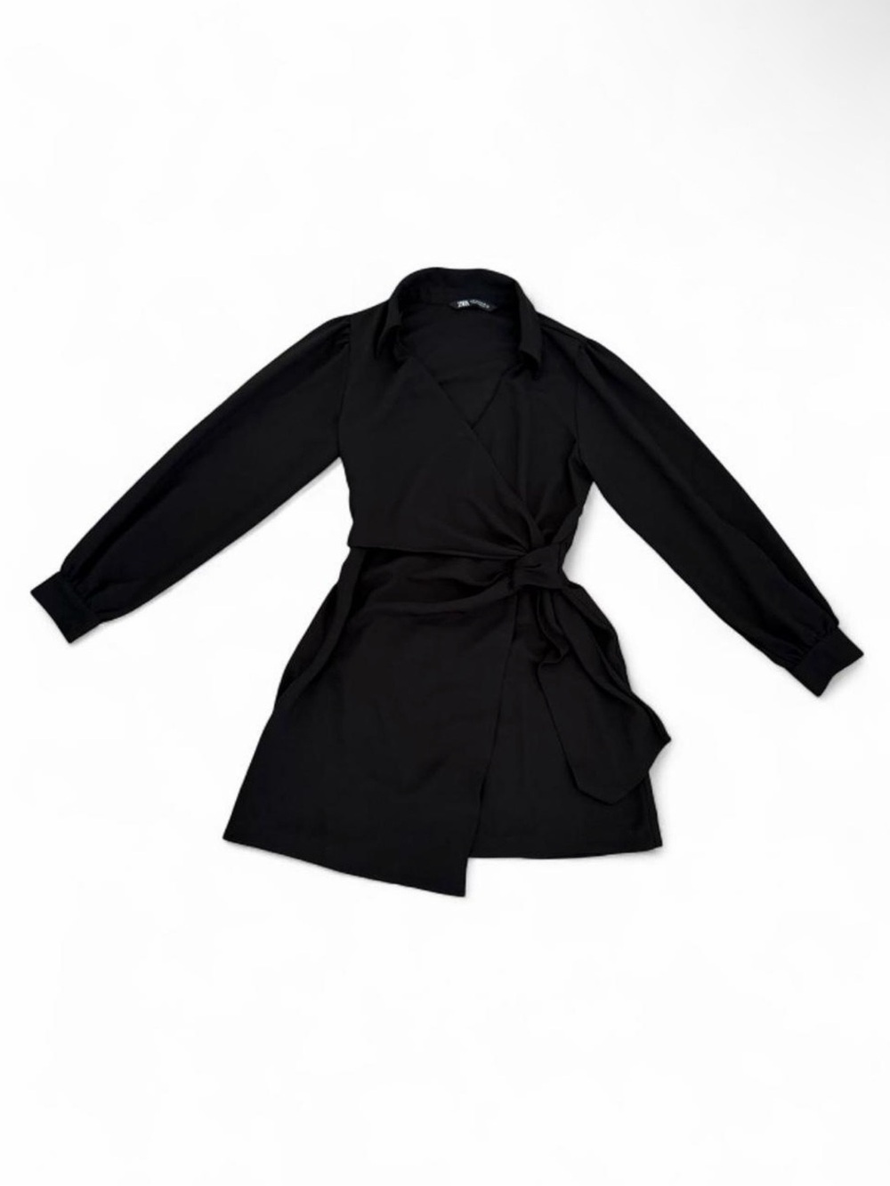Zara Black Long-Sleeve Wrap Mini Dress